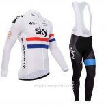 2014 Maillot Cyclisme Sky Champion Regno Unito Blanc Manches Longues et Cuissard