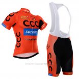 2015 Maillot Cyclisme CCC Noir et Orange Manches Courtes et Cuissard