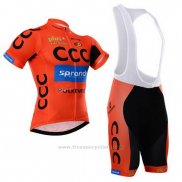 2015 Maillot Cyclisme CCC Noir et Orange Manches Courtes et Cuissard