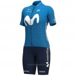 2020 Maillot Cyclisme Femme Movistar Blanc Bleu Manches Courtes et Cuissard