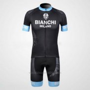 2012 Maillot Cyclisme Bianchi Noir et Bleu Clair Manches Courtes et Cuissard