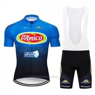 2019 Maillot Cyclisme D'Amico Bleu Blanc Manches Courtes et Cuissard