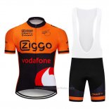 2019 Maillot Cyclisme Ziggo Orange Noir Manches Courtes et Cuissard