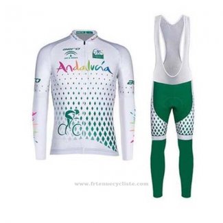 2020 Maillot Cyclisme Andalucia Blanc Vert Manches Longues et Cuissard