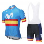 2020 Maillot Cyclisme Movistar Champions Espagne Bleu Manches Courtes et Cuissard