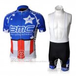 2010 Maillot Cyclisme BMC Champion Etats-Unis Bleu Manches Courtes et Cuissard