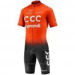2020 Maillot Cyclisme CCC Team Orange Noir Manches Courtes et Cuissard