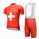 2018 Maillot Cyclisme Suisse Rouge Manches Courtes et Cuissard