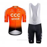 2020 Maillot Cyclisme CCC Sprandi Orange Noir Manches Courtes et Cuissard