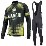 2017 Maillot Cyclisme Bianchi Milano Ml Noir et Jaune Manches Longues et Cuissard