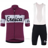 2018 Maillot Cyclisme Eroica Vino Fonce Rouge Manches Courtes et Cuissard