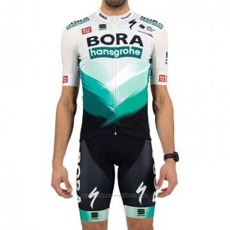 2021 Maillot Cyclisme Bora-Hansgrone Blanc Vert Manches Courtes et Cuissard