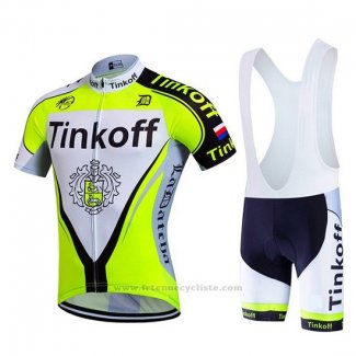 2017 Maillot Cyclisme Tinkoff Brillant Vert Manches Courtes et Cuissard
