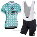 2017 Maillot Cyclisme Femme Bianchi Vert et Blanc Manches Courtes et Cuissard