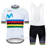 2019 Maillot Cyclisme UCI Monde Champion Movistar Blanc Manches Courtes et Cuissard