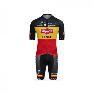 2021 Maillot Cyclisme Alpecin Fenix Champion Belgique Manches Courtes et Cuissard