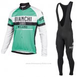 2017 Maillot Cyclisme Bianchi Milano Ml Vert Manches Longues et Cuissard