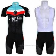 2013 Maillot Cyclisme Bianchi Noir et Bleu Clair Manches Courtes et Cuissard