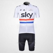2012 Maillot Cyclisme Sky Champion Regno Unito Noir et Blanc Manches Courtes et Cuissard