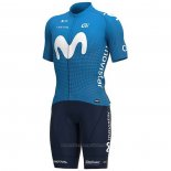 2020 Maillot Cyclisme Movistar Blanc Bleu Manches Courtes et Cuissard