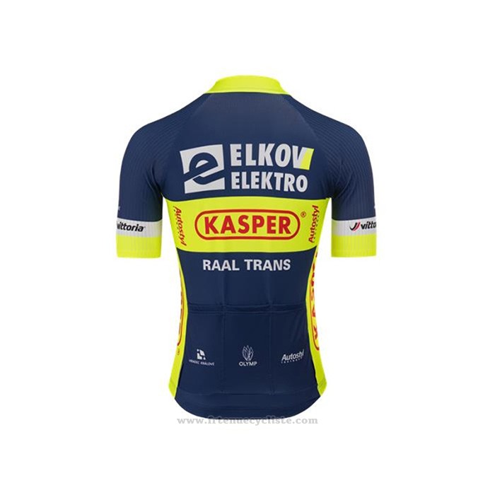 2020 Maillot Cyclisme Elkov-kasper Bleu Jaune Manches Courtes et Cuissard